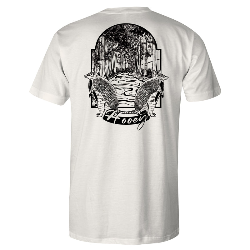 Hooey Roots cream t-shirt with black and grey logo art