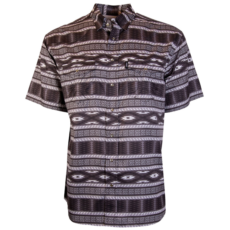 "Sol" Black/Aztec Short Sleeve Pearl Snap Shirt