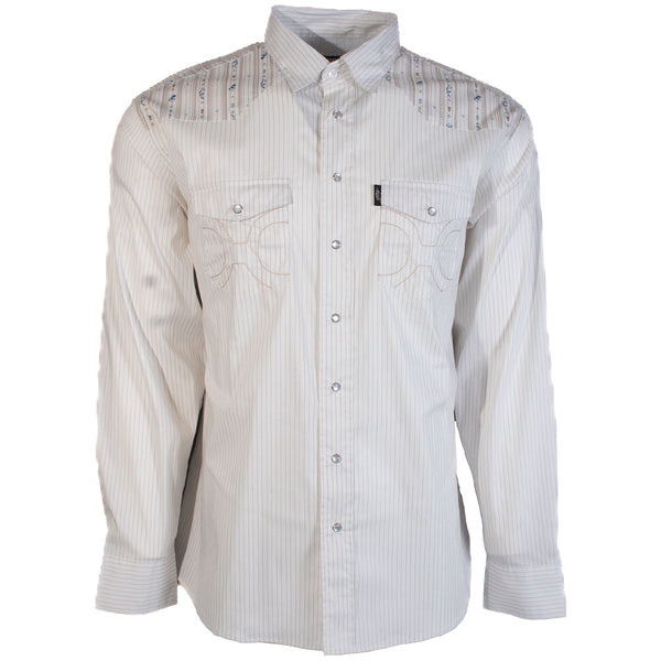 Dos Sol Long Sleeve Pearl Snap Shirt Cream w/Stripes XXL