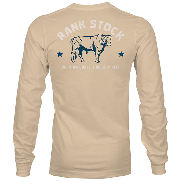 "Charbray" Long Sleeve T-shirt Tan w/Navy & White Logo