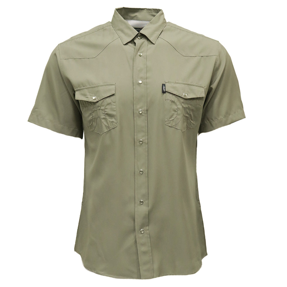 YOUTH "Sol" Olive Green Short Sleeve Pearl Snap Shirt