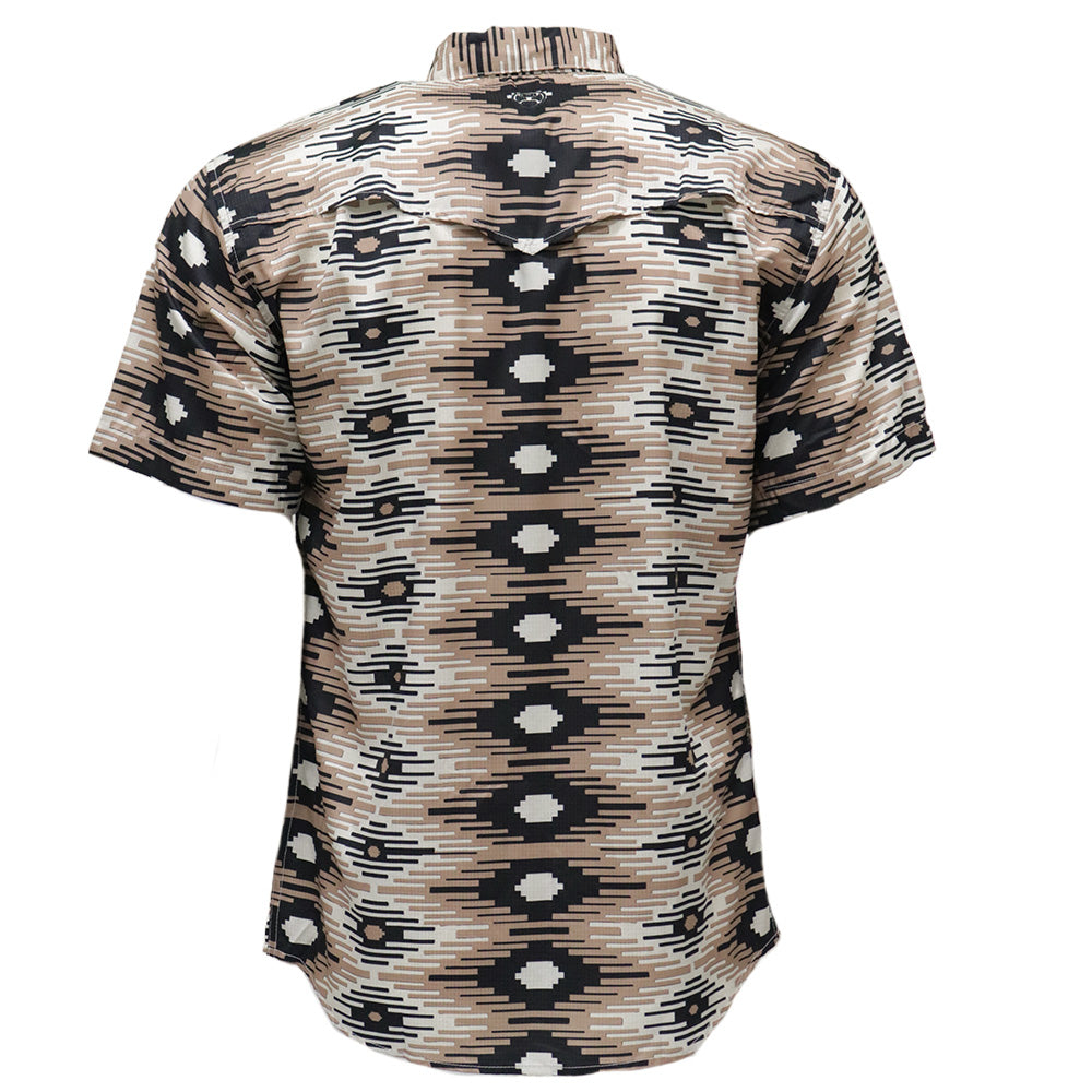 "Sol" Brown/w/ White & Black Aztec Short Sleeve Pearl Snap Shirt
