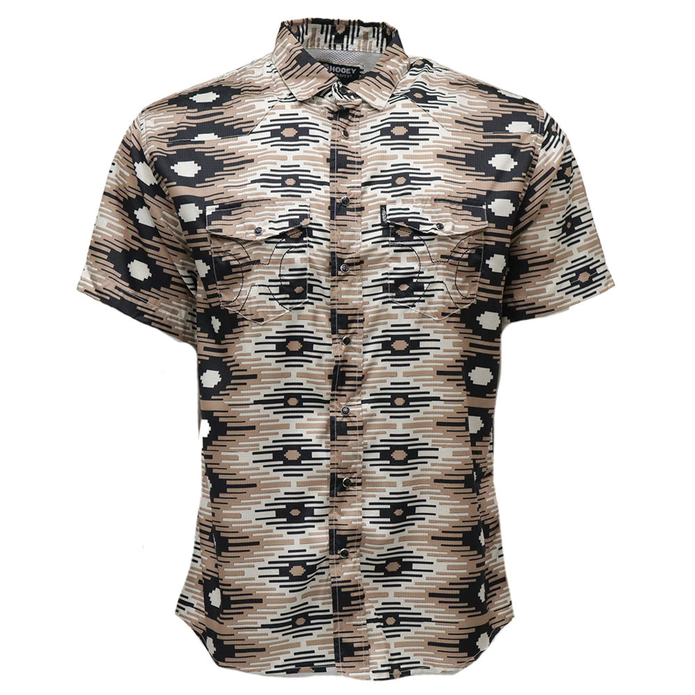 "Sol" Brown/w/ White & Black Aztec Short Sleeve Pearl Snap Shirt