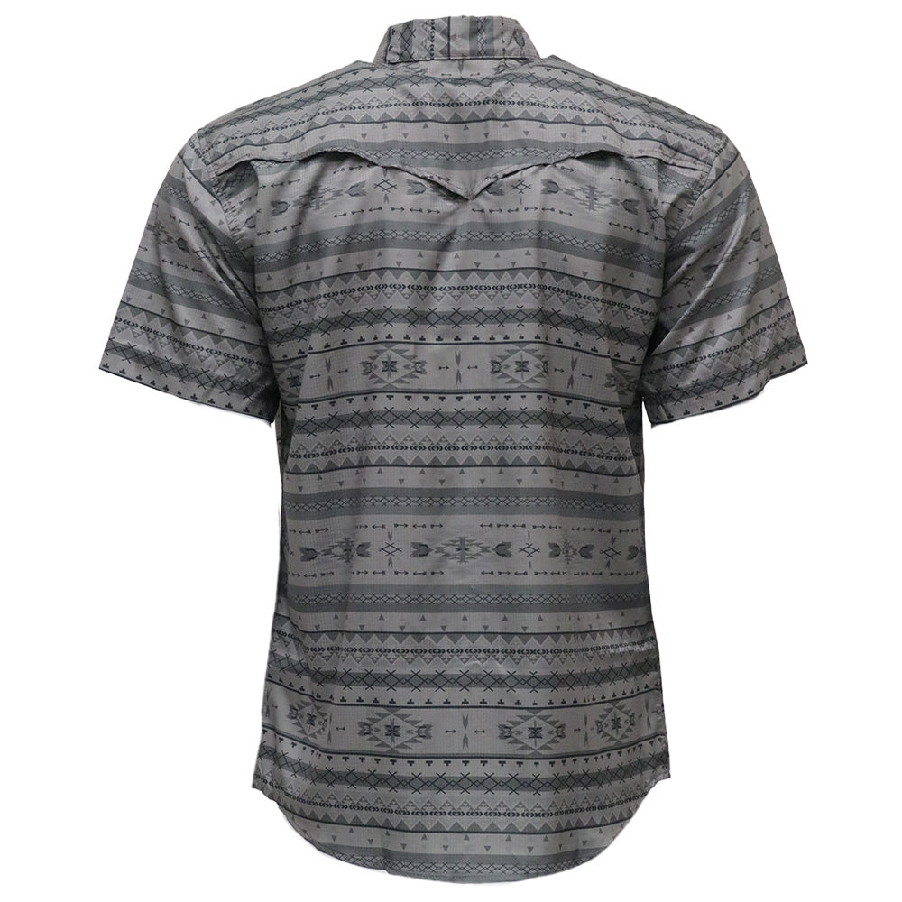 "Sol" Charcoal/Aztec Short Sleeve Pearl Snap Shirt