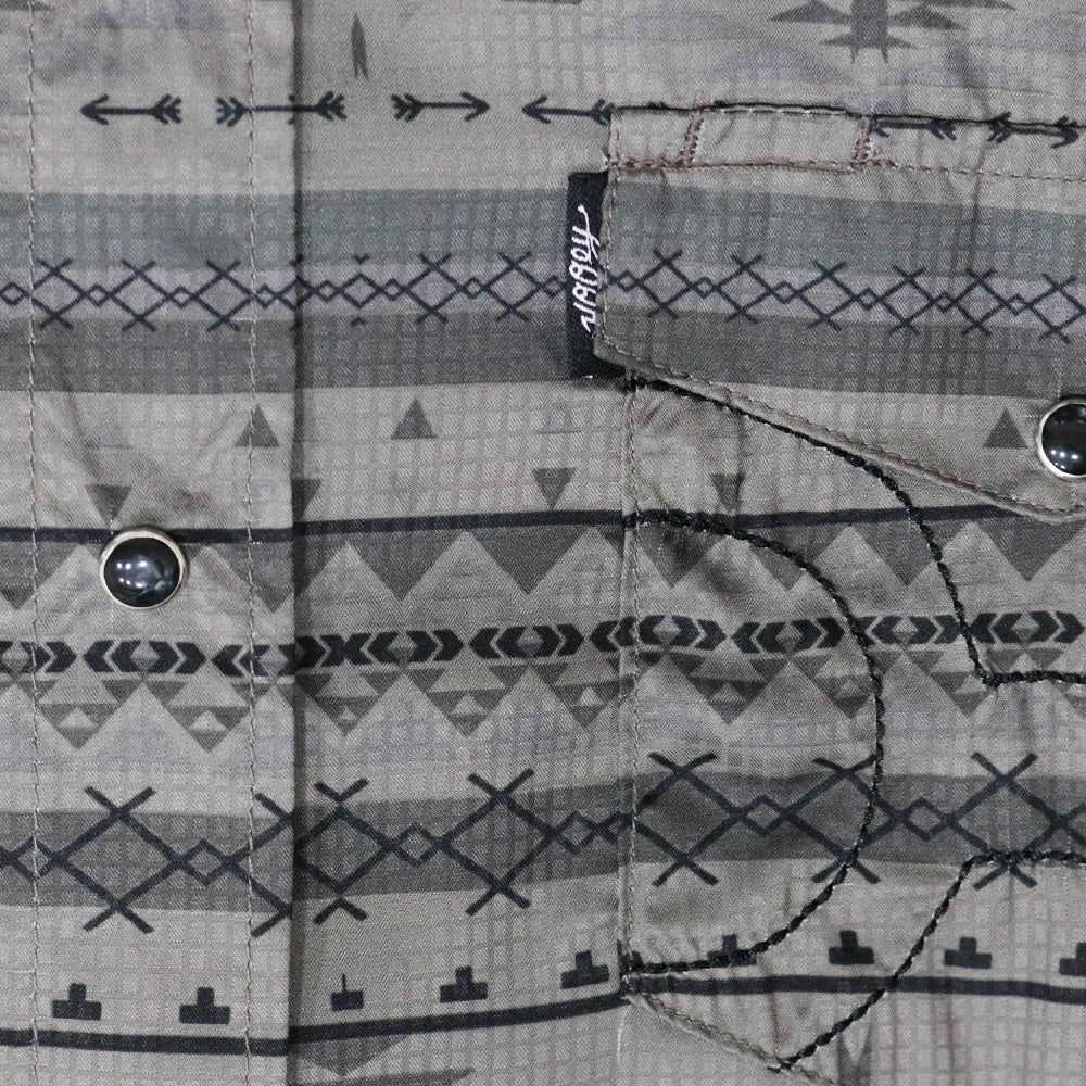 "Sol" Charcoal/Aztec Short Sleeve Pearl Snap Shirt