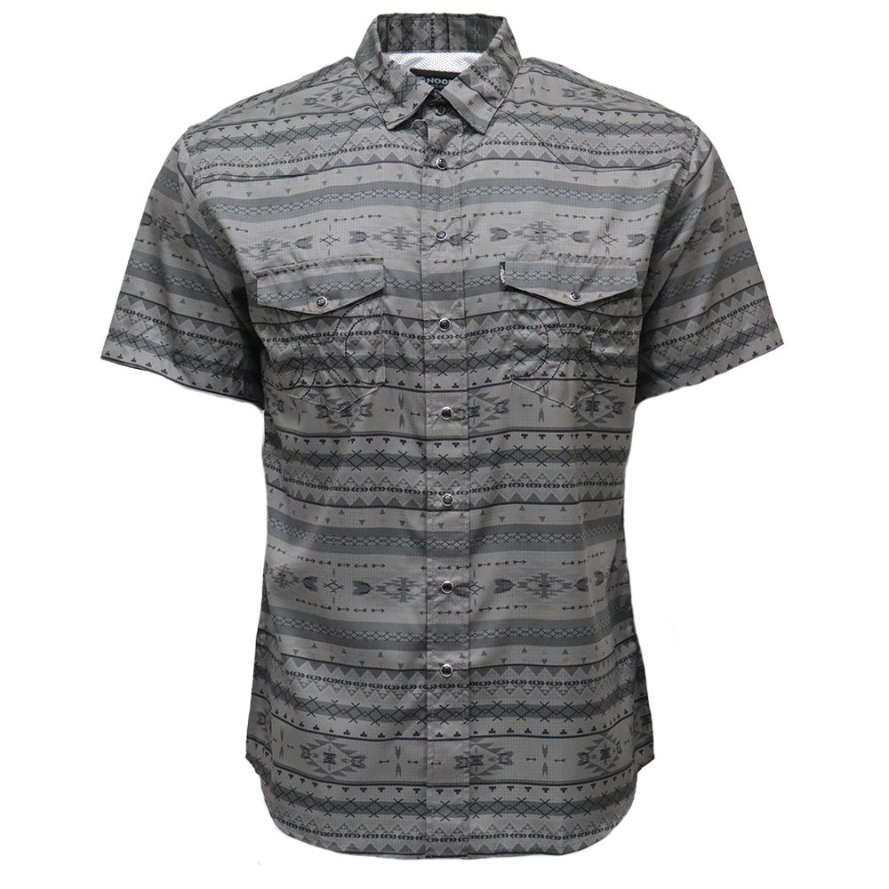 "Sol" Charcoal/Aztec Short Sleeve Pearl Snap Shirt