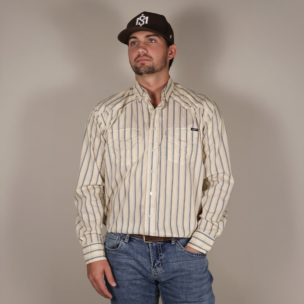 "Maverick" Long Sleeve Button Up Shirt White w/Pin Stripes