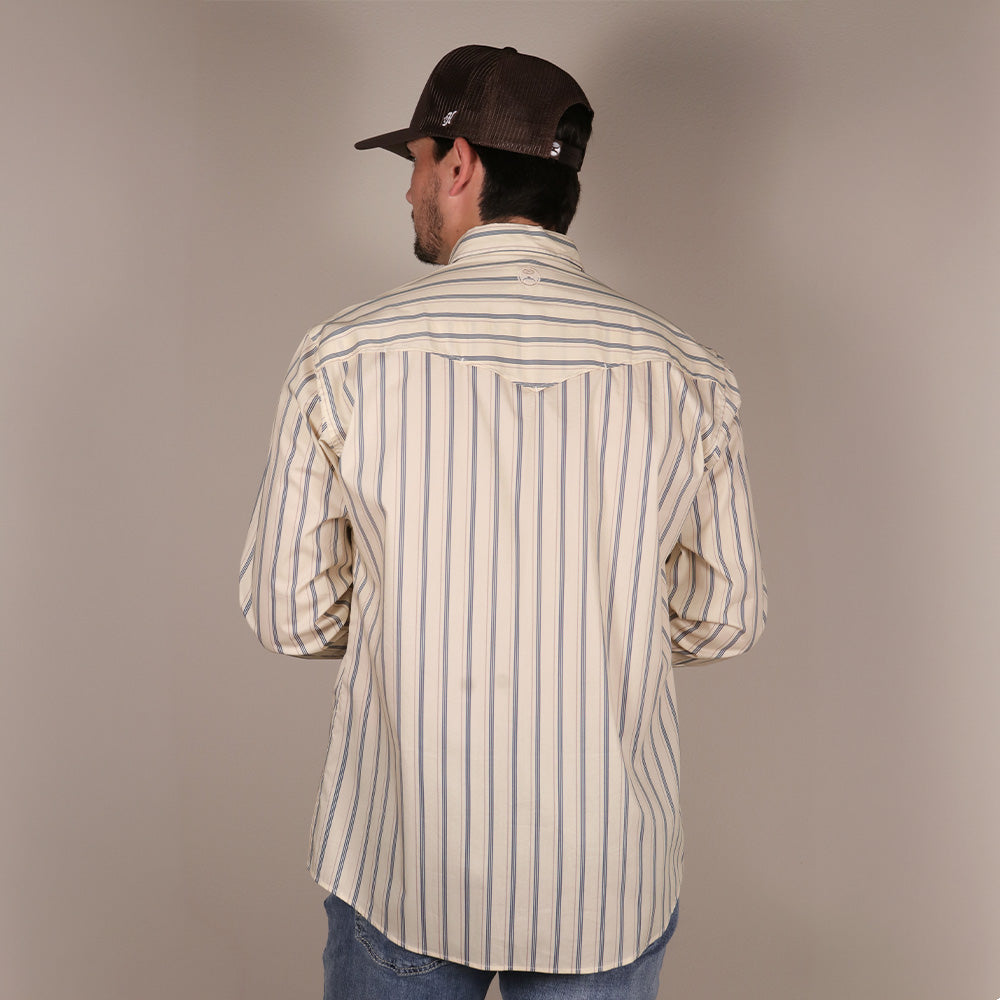 "Maverick" Long Sleeve Button Up Shirt White w/Pin Stripes