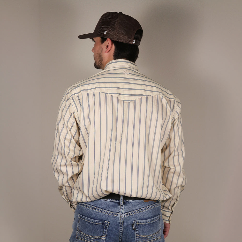 "Maverick" Long Sleeve Button Up Shirt White w/Pin Stripes