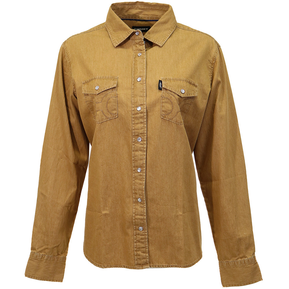 "Del Denim" Ladies Chambray Long Sleeve Shirt Tan
