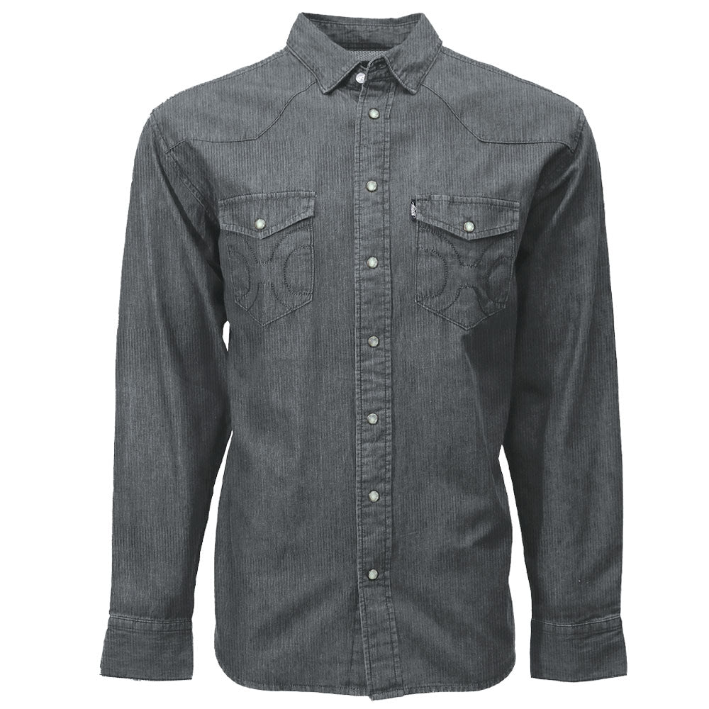 "Tombstone Corduroy" Long Sleeve Shirt w/ Pearl Snaps Grey