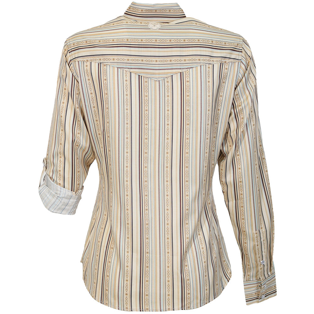 "Sol" Ladies Long Sleeve Pearl Snap Shirt Cream/Stripe
