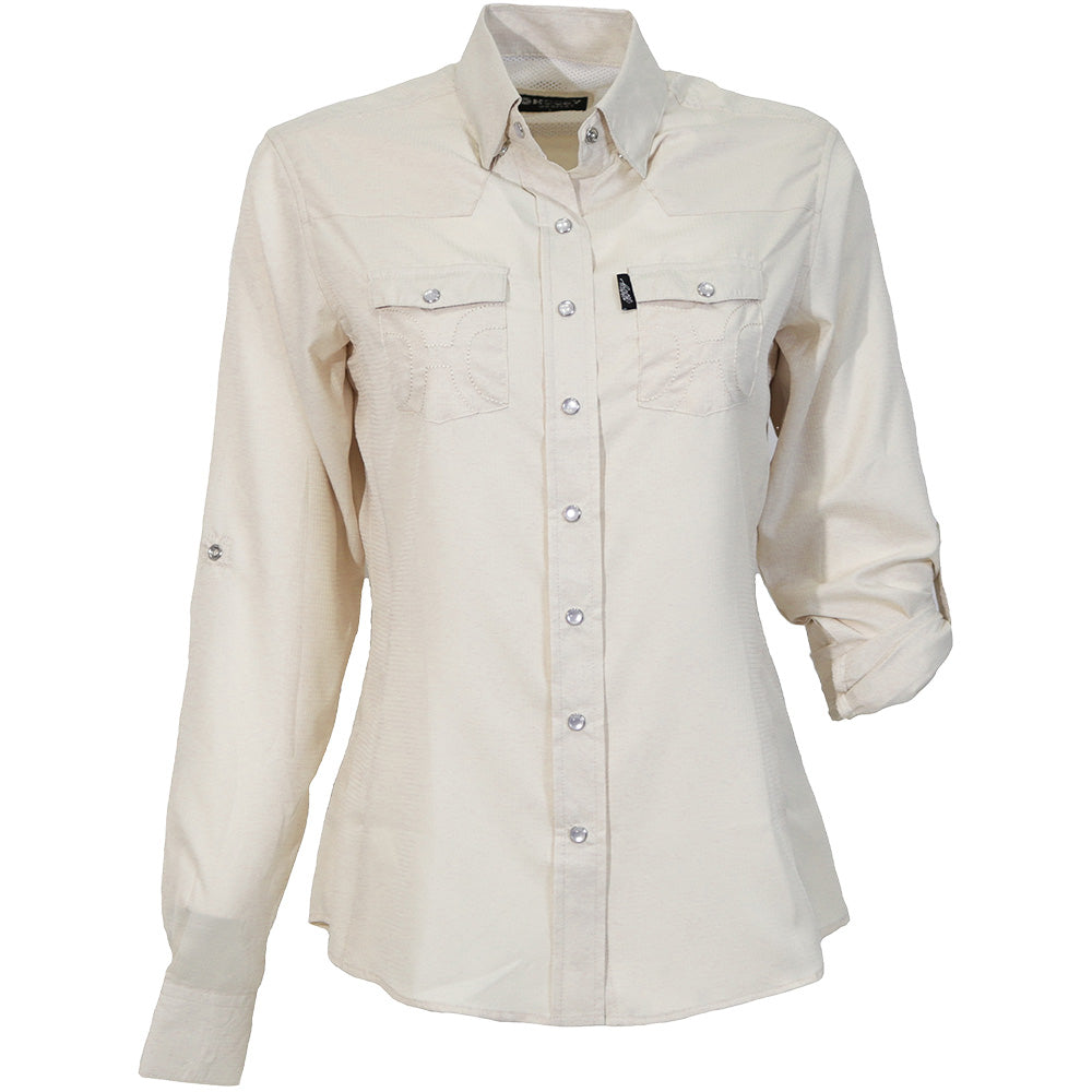 "Sol" Ladies Long Sleeve Pearl Snap Shirt Cream