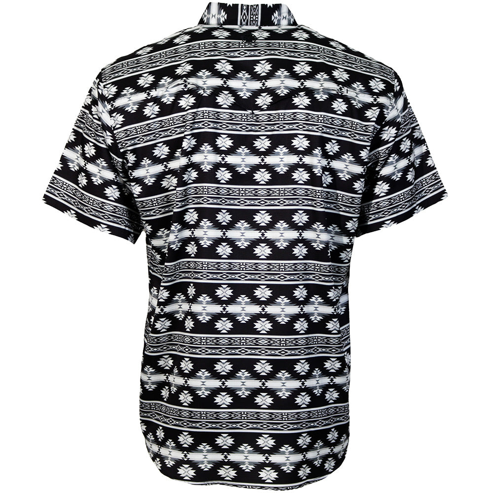 "Sol" Short Sleeve Pearl Snap Shirt Black/Aztec