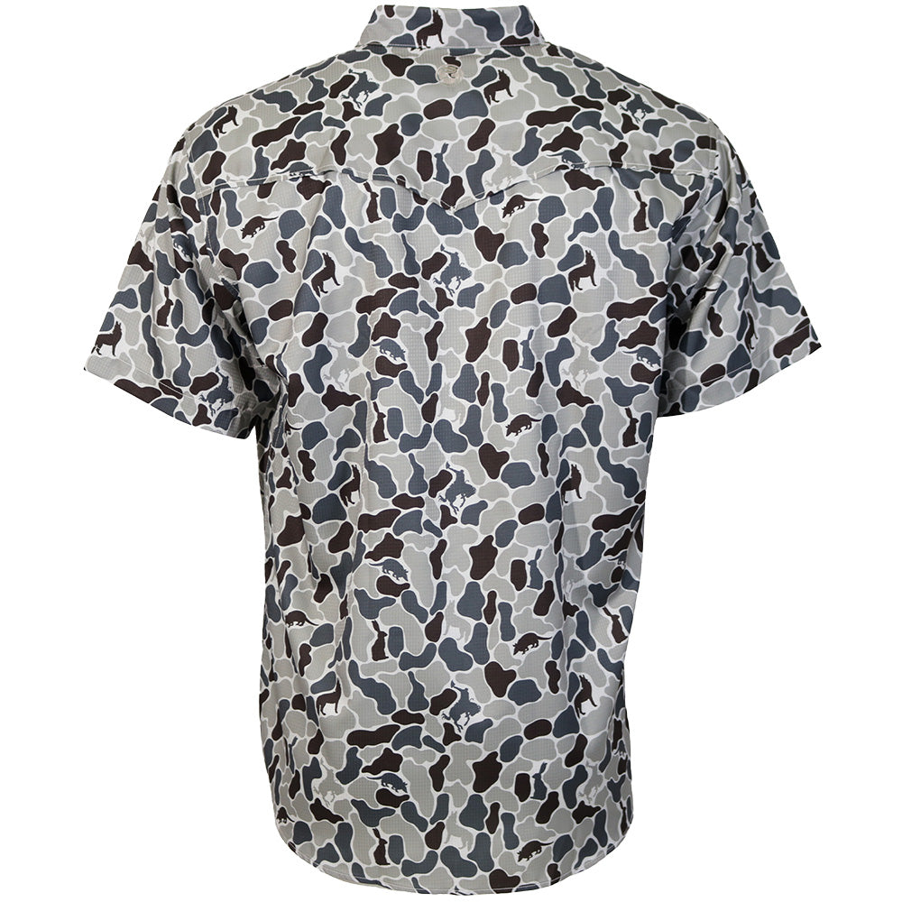 "Sol" Short Sleeve Pearl Snap Shirt Grey Camo