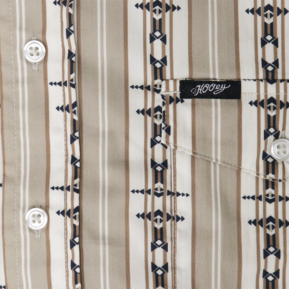 "Maverick" Short Sleeve Button Up Shirt Tan & Grey/Aztec