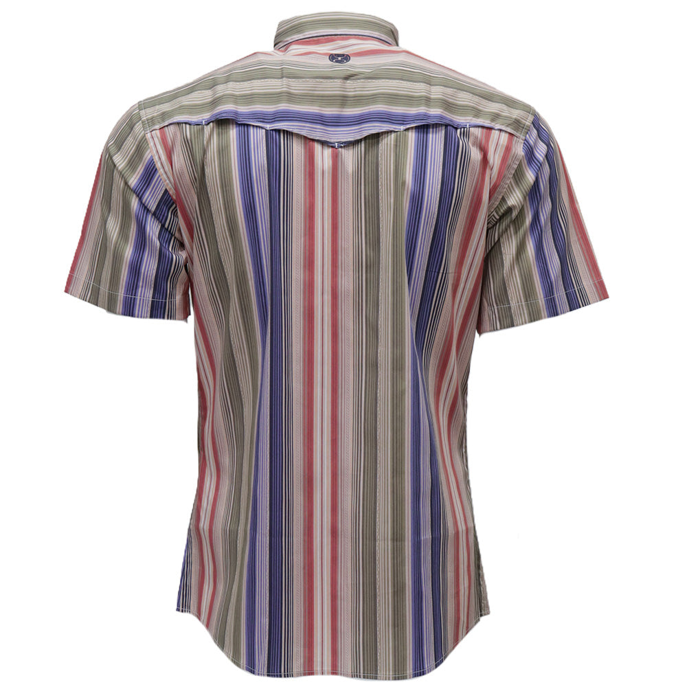 "Maverick" Short Sleeve Button Up Shirt Tan/Multi-color Stripes