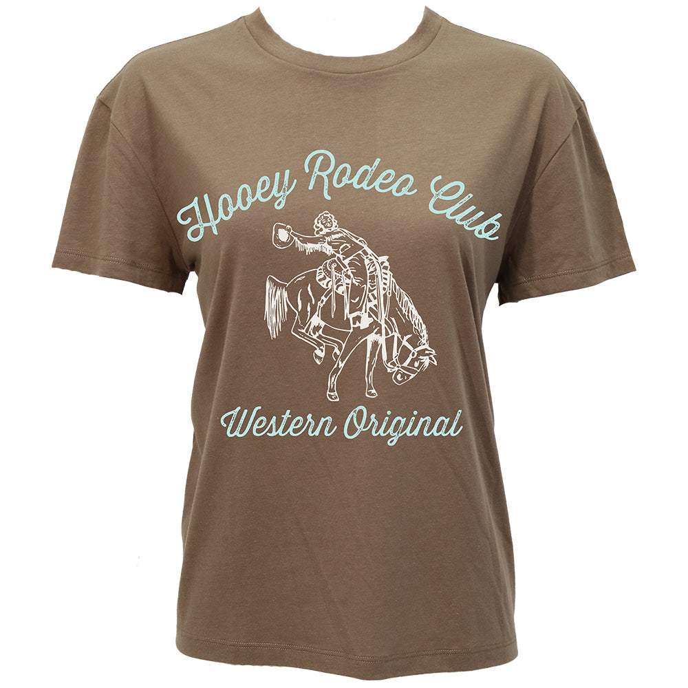 "Rodeo Club" T-shirt Brown w/Turquoise & White Logo