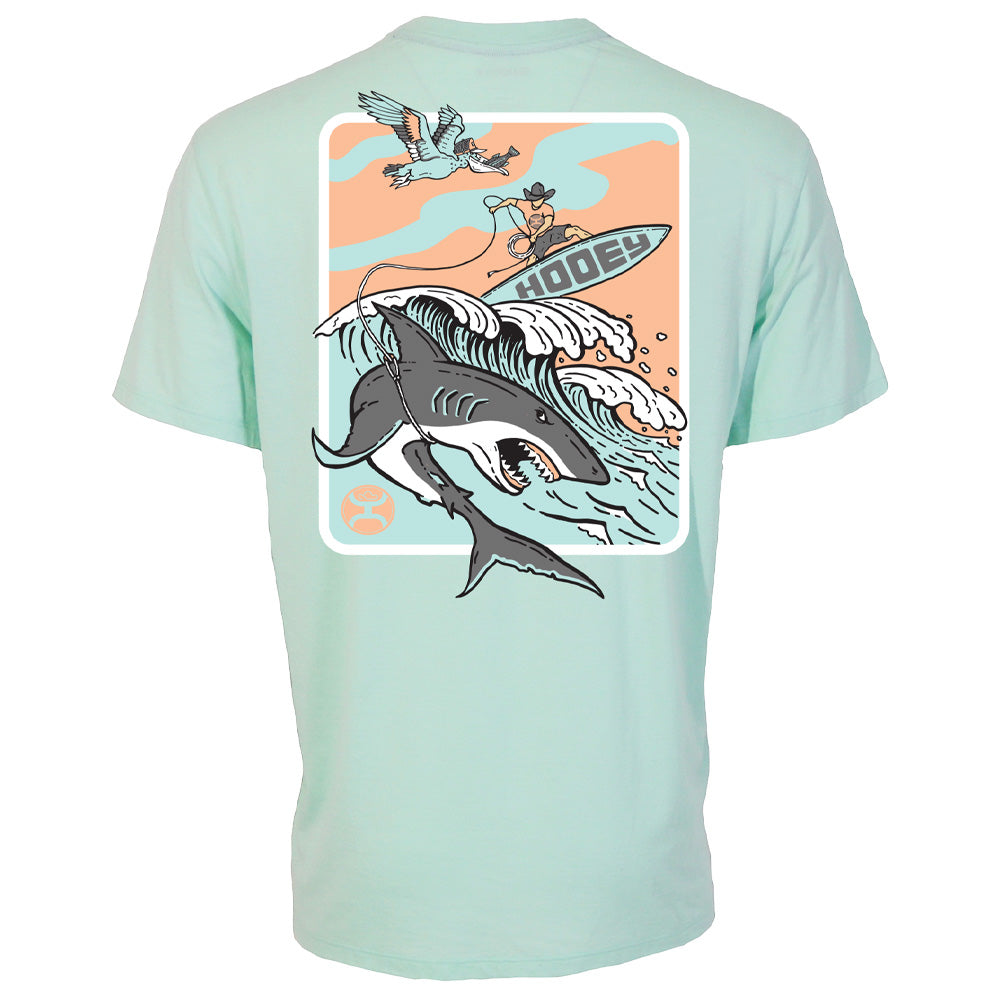 "Cowboy Surf" Aqua w/ Multi-Color Shark Logo T-shirt