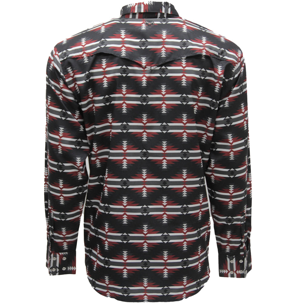 Sol Long Sleeve Pearl Snap Shirt Black/Red Aztec