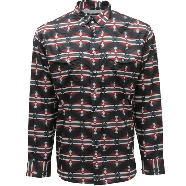 Sol Long Sleeve Pearl Snap Shirt Black/Red Aztec