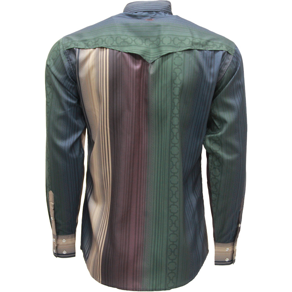 Sol Long Sleeve Pearl Snap Shirt Green & Maroon Striped
