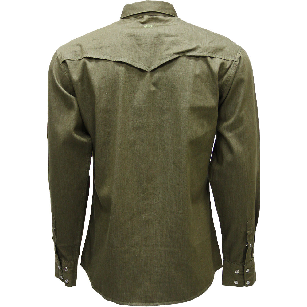 Del Denim Chambray Long Sleeve Pearl Snap Shirt Dark Green