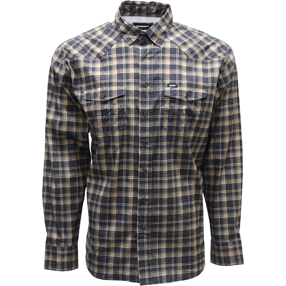 Maverick Long Sleeve Button Up Shirt Black/Brown Plaid