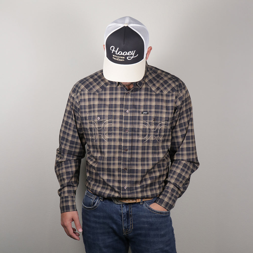 Maverick Long Sleeve Button Up Shirt Black/Brown Plaid