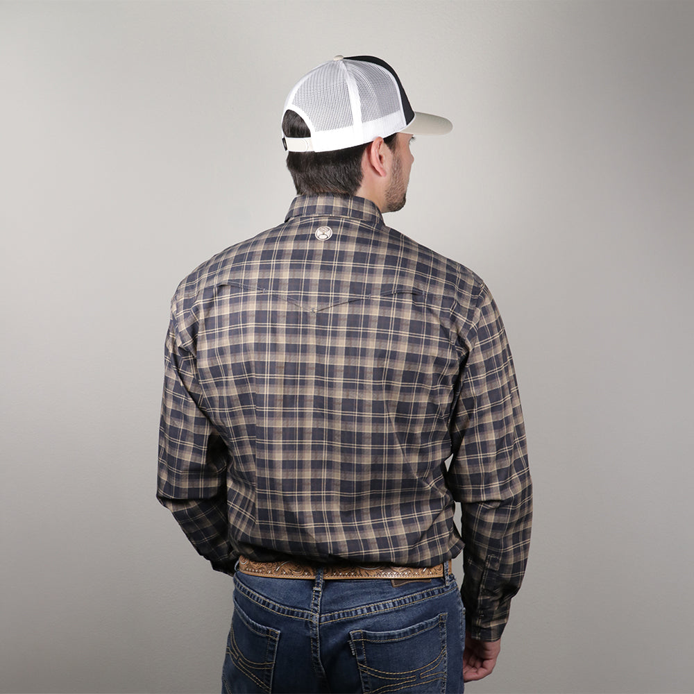 Maverick Long Sleeve Button Up Shirt Black/Brown Plaid