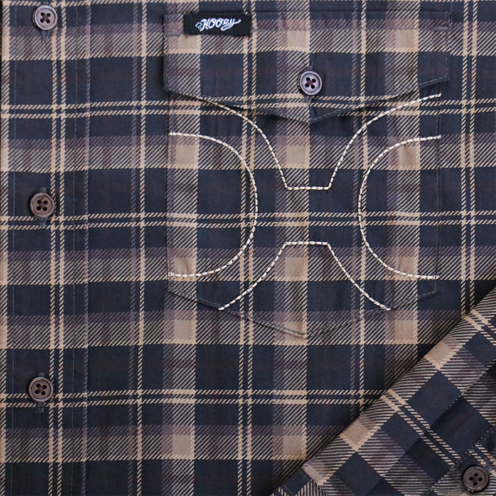 Maverick Long Sleeve Button Up Shirt Black/Brown Plaid