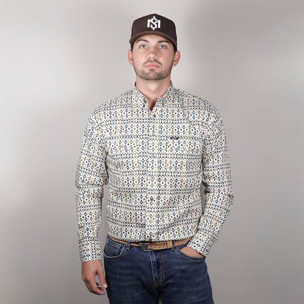 Maverick Long Sleeve Button Up Shirt Green/Aztec
