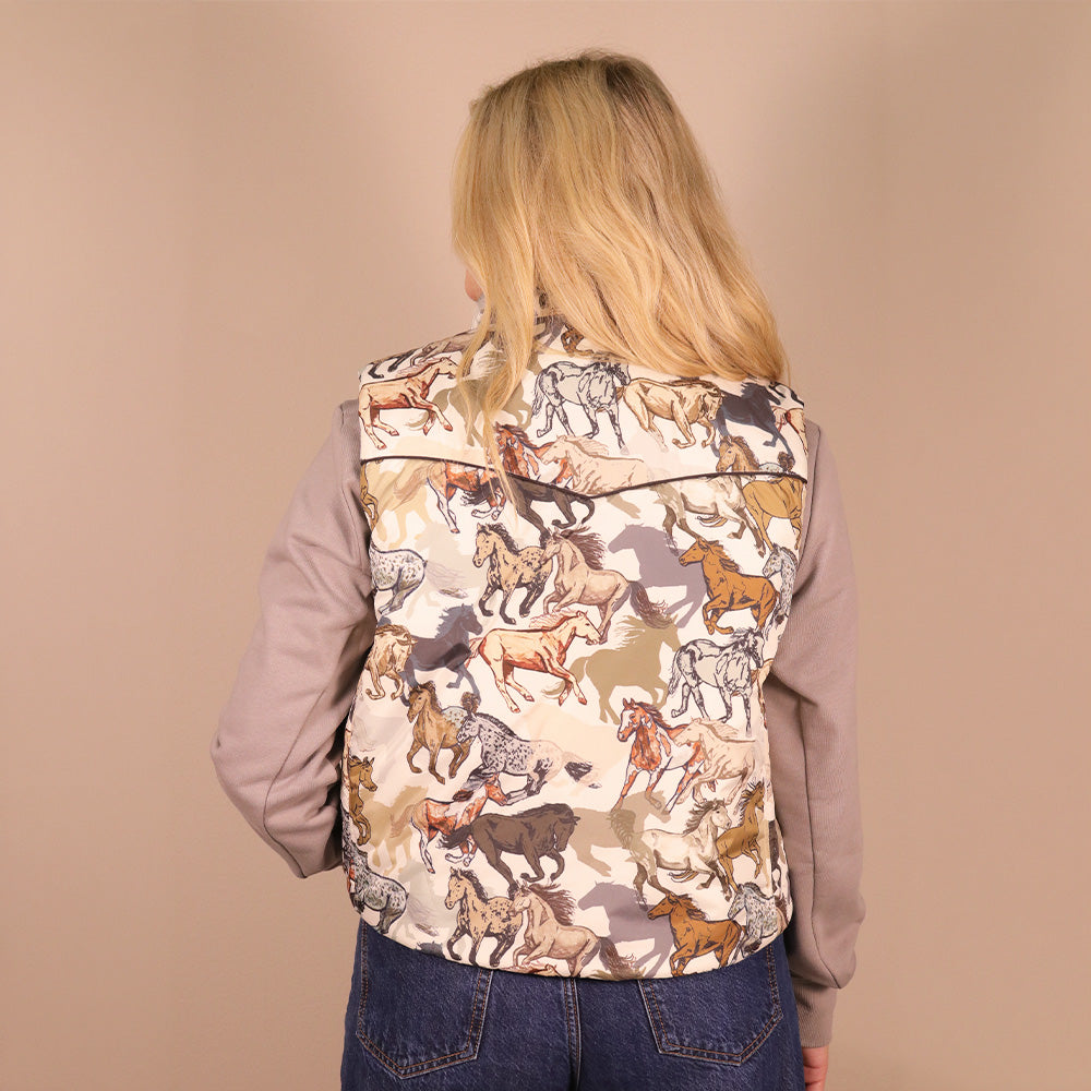 Cassidy Reversible Puffer Vest Dark Charcoal/Horse Print