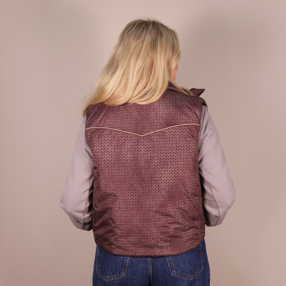 Cassidy Reversible Puffer Vest Maroon/ Print