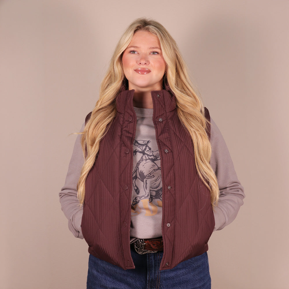 Cassidy Reversible Puffer Vest Maroon/ Print