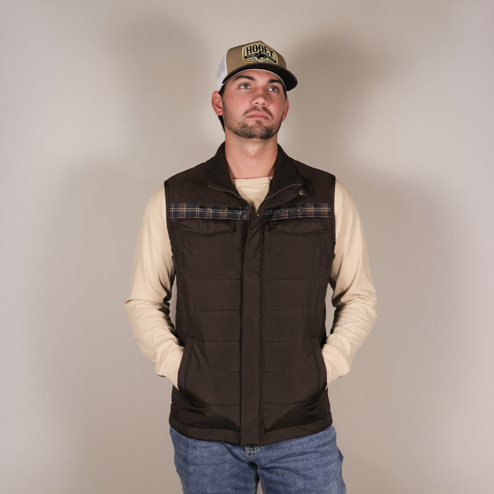 Banff Puffer Vest Dark Brown w/Plaid