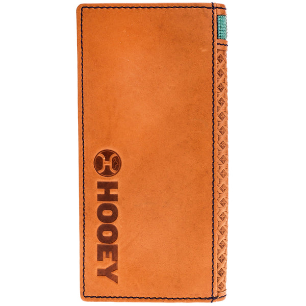 back of tooled leather bi-fold wallet with Hooey logo stamp