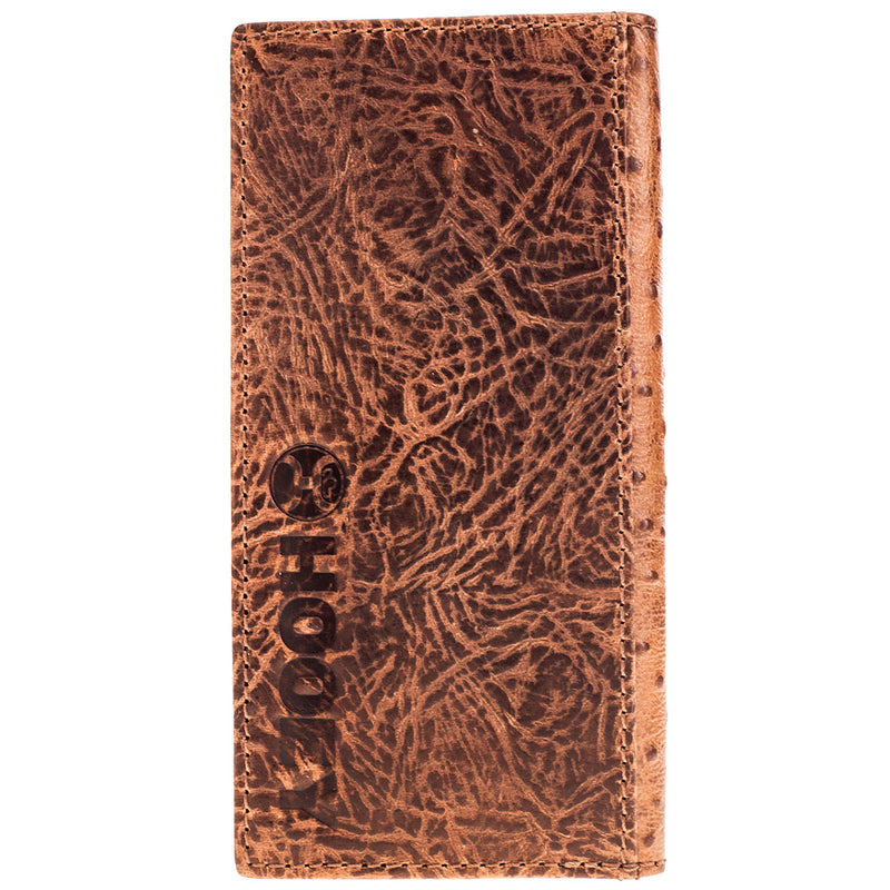 distressed leather, tan , Hooey stamped bi-fold