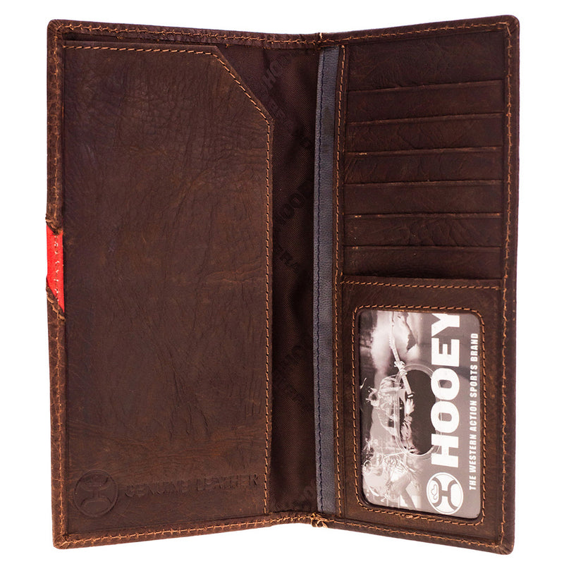 interior of Hooey bi-fold wallet with red, white, blue Hooey logo