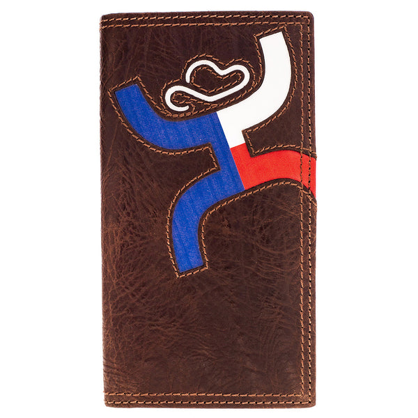 Hooey bi-fold wallet with red, white, blue Hooey logo