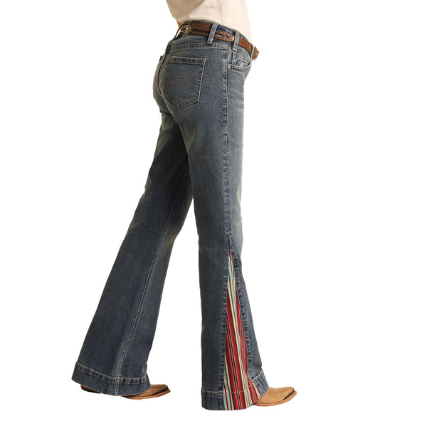 Serape Print Inlay Mid Rise Trouser Ladies Jeans