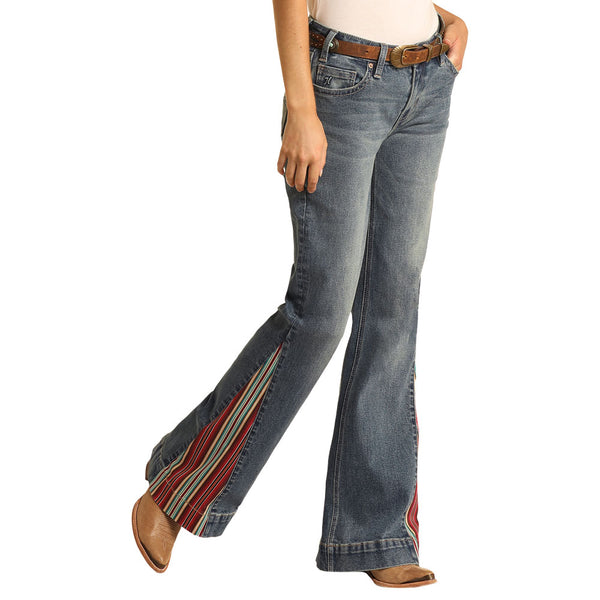 Serape Print Inlay Mid Rise Trouser Ladies Jeans
