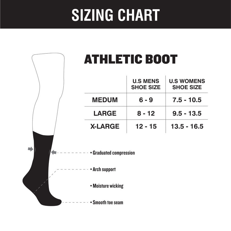 Hooey sock size chart with fit diagram
