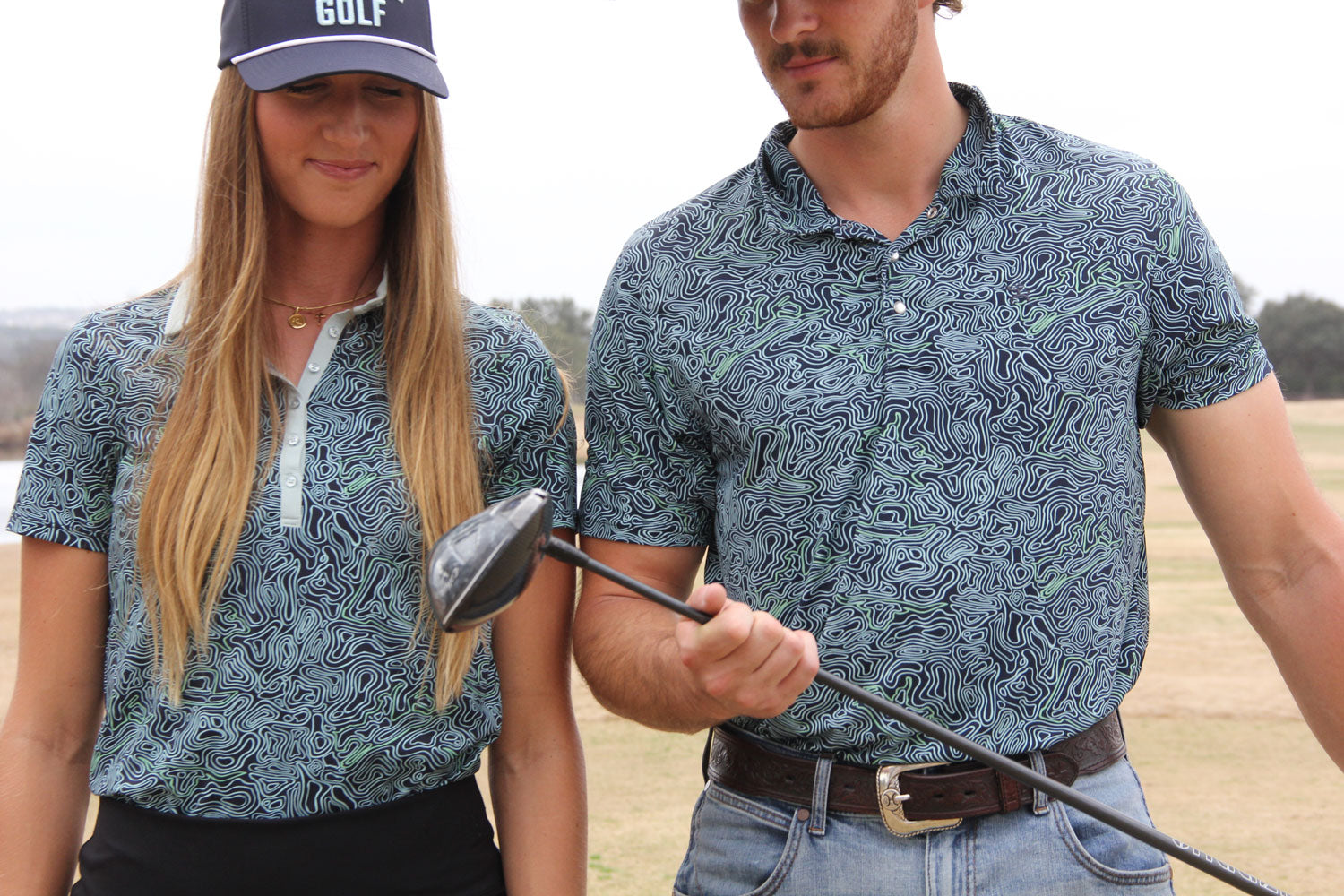 "The Drive" Polo Cloud Blue w/Topography Lines