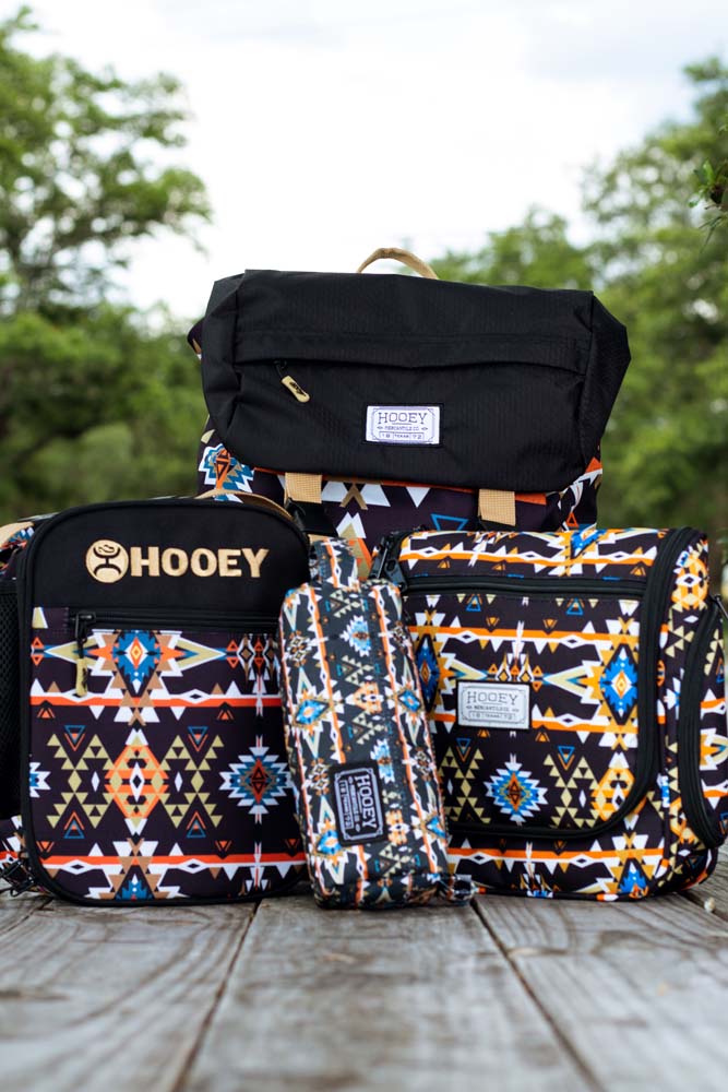 "Topper" Hooey Backpack Black/Orange Aztec Pattern w/Black & Mustard accents