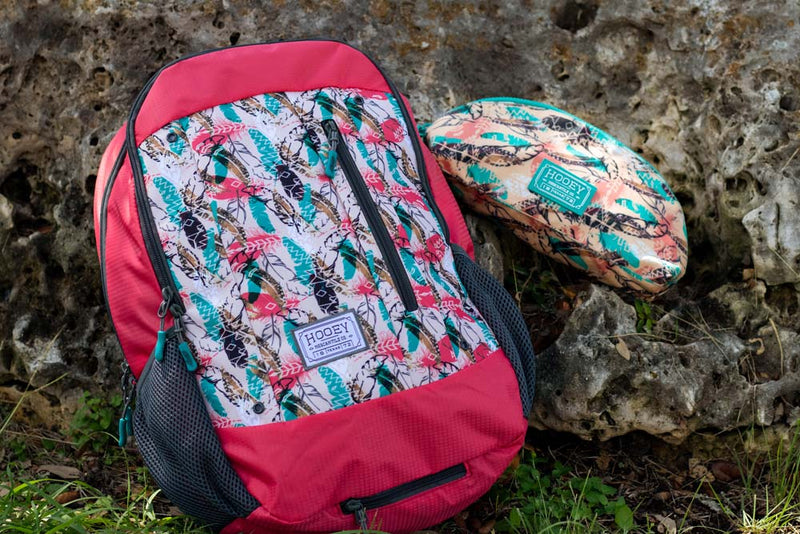 "Rockstar" Hooey Backpack Cream/Rose/Turquoise Feather Aztec w/Rose/Black Accents