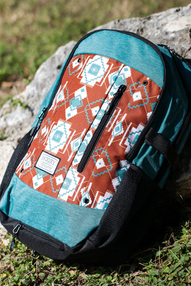 "Rockstar" Backpack Teal/Rust Aztec