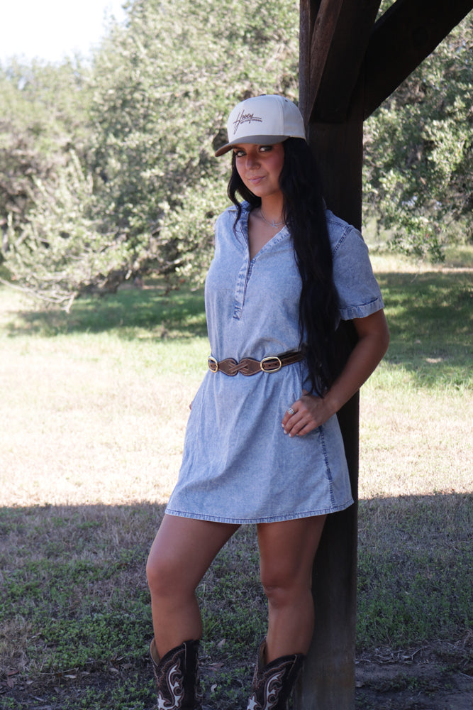 Spur Strap Brown Leather Belt w/Tan Stitching