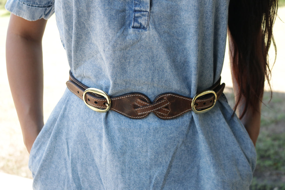Spur Strap Brown Leather Belt w/Tan Stitching