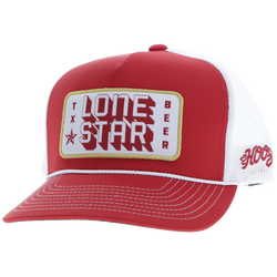 red and white Lone Star Beer hat by Hooey